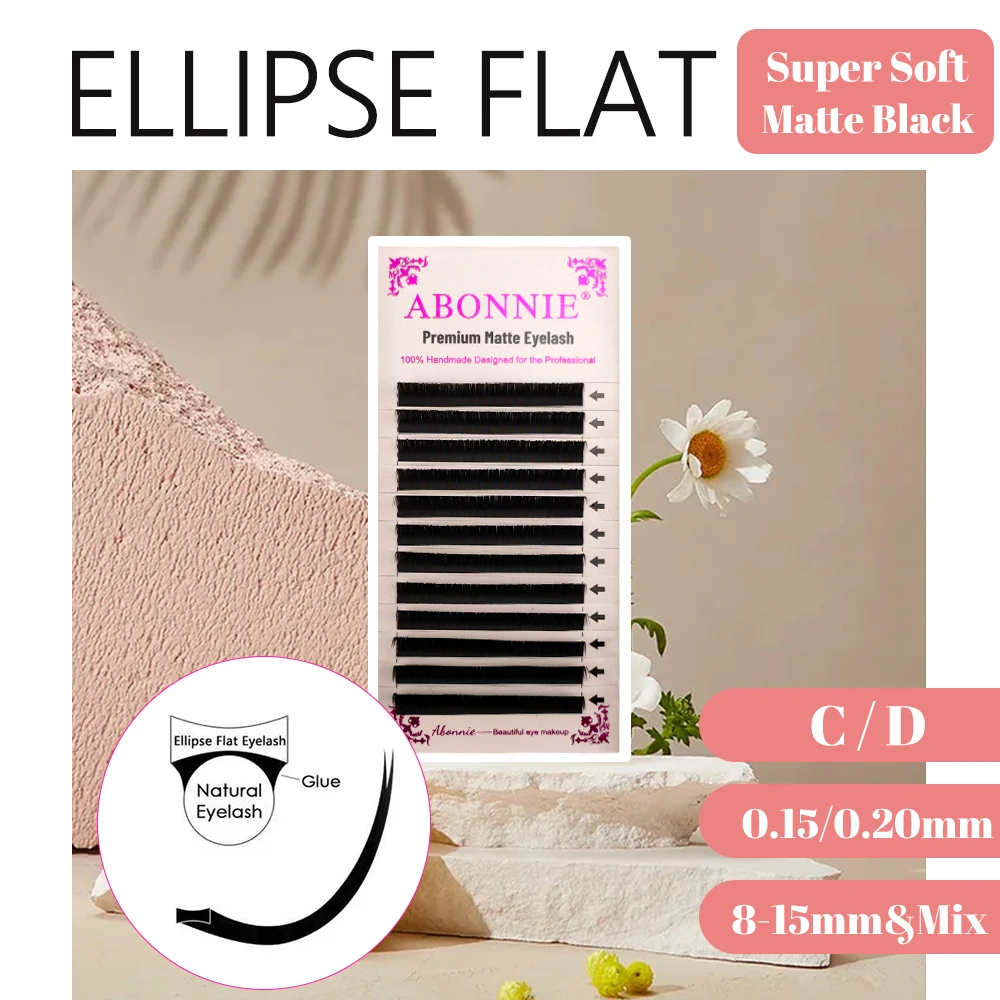 Abonnie Matte Ellipse Flat Lashes Split-tips Volume Eyelash Extension Individual Matte Black Lashes Faux Cilia