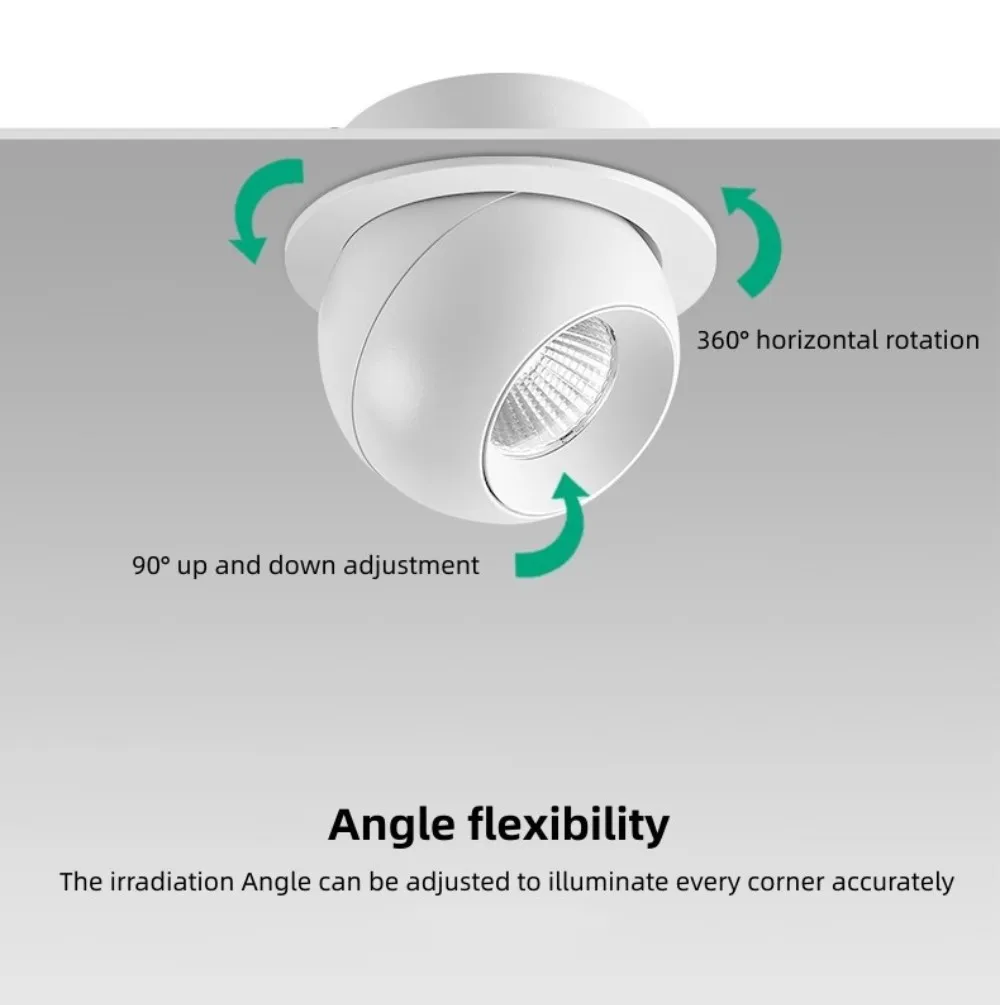 Downlights LED reguláveis para decoração de quarto, iluminação interior incorporada, lâmpada do teto COB, 10W, 12W