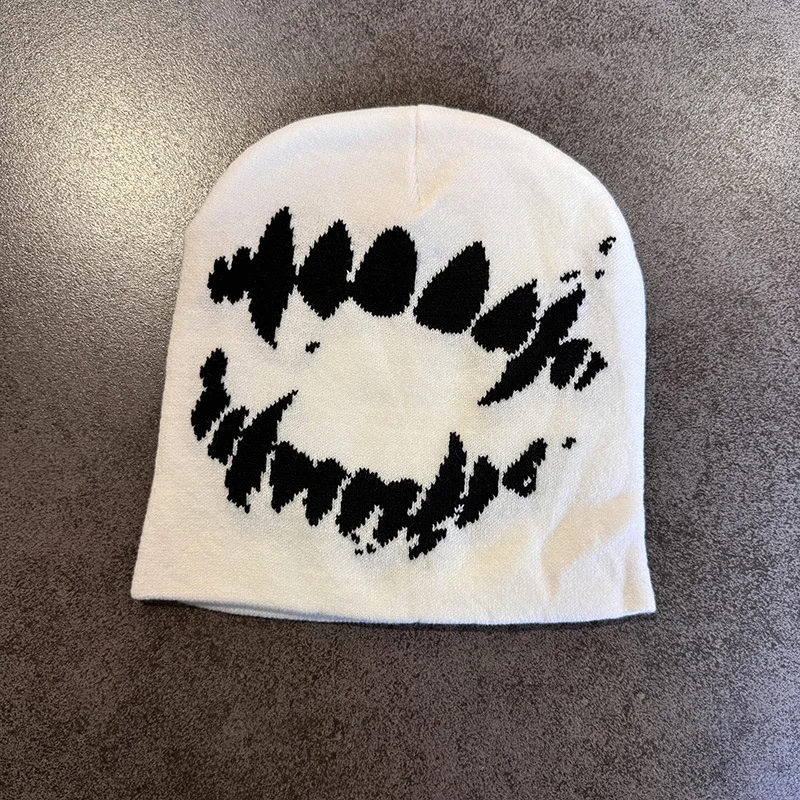 Women Hat Knitting Beanies Goth Tooth Caps Men Y2k Streetwear Winter Fashion Pullover Kpop Harajuku Vintage Warm Hip Hop Unisex, image 9
