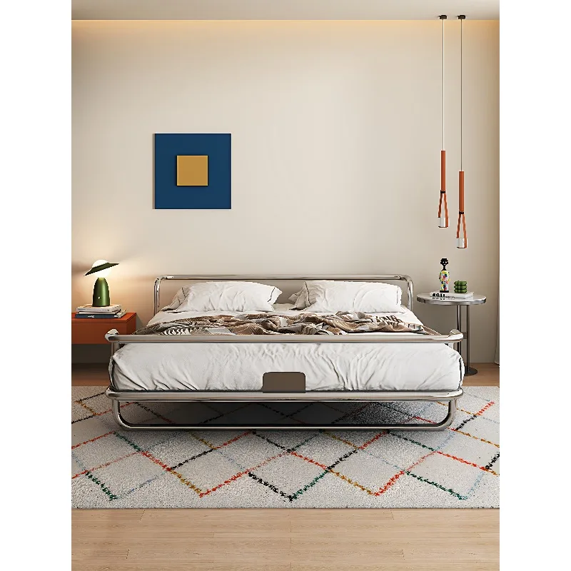 Stainless steel bed wrought iron Bauhaus light luxury metal industrial wind bed medieval iron frame bed