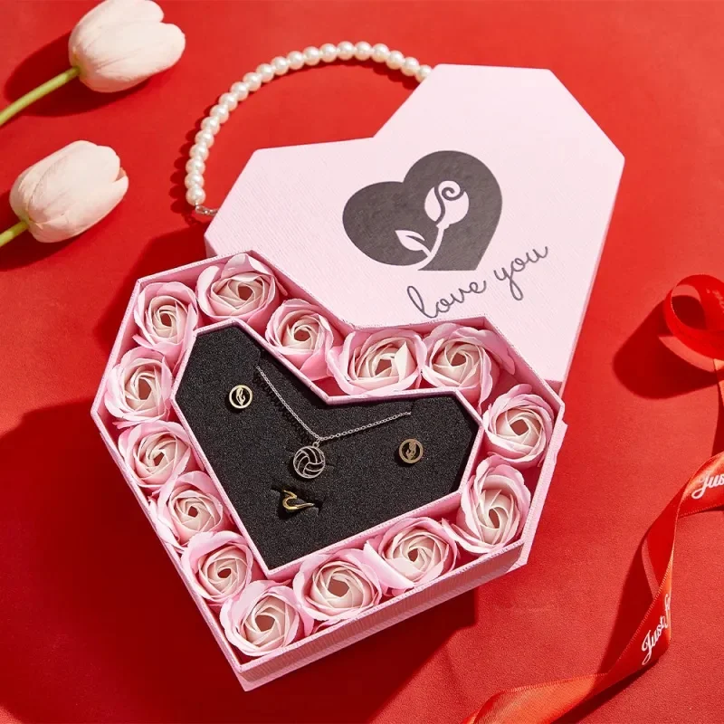 Kotak hadiah perhiasan genggam berbentuk hati romantis kotak kemasan buket bunga berbentuk hati hadiah Hari Valentine