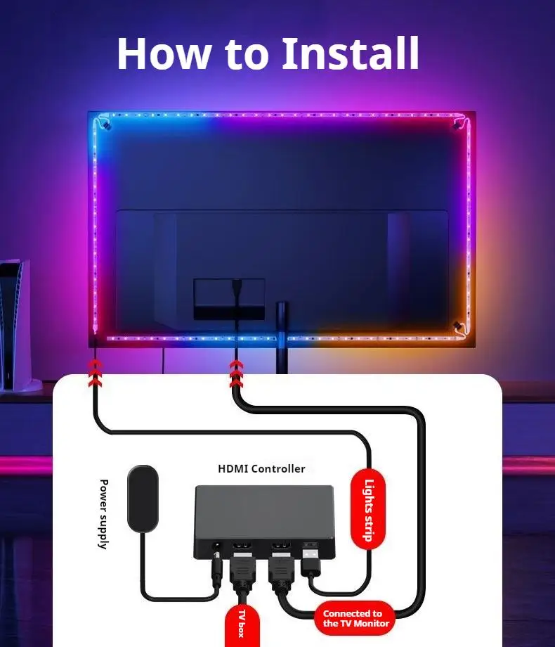 스마트 몰입형 LED TV 백라이트, HDMI 2.0, 55-85 인치 TV용, 알렉사 및 구글 어시스턴트 호환, 홈 데코 선물