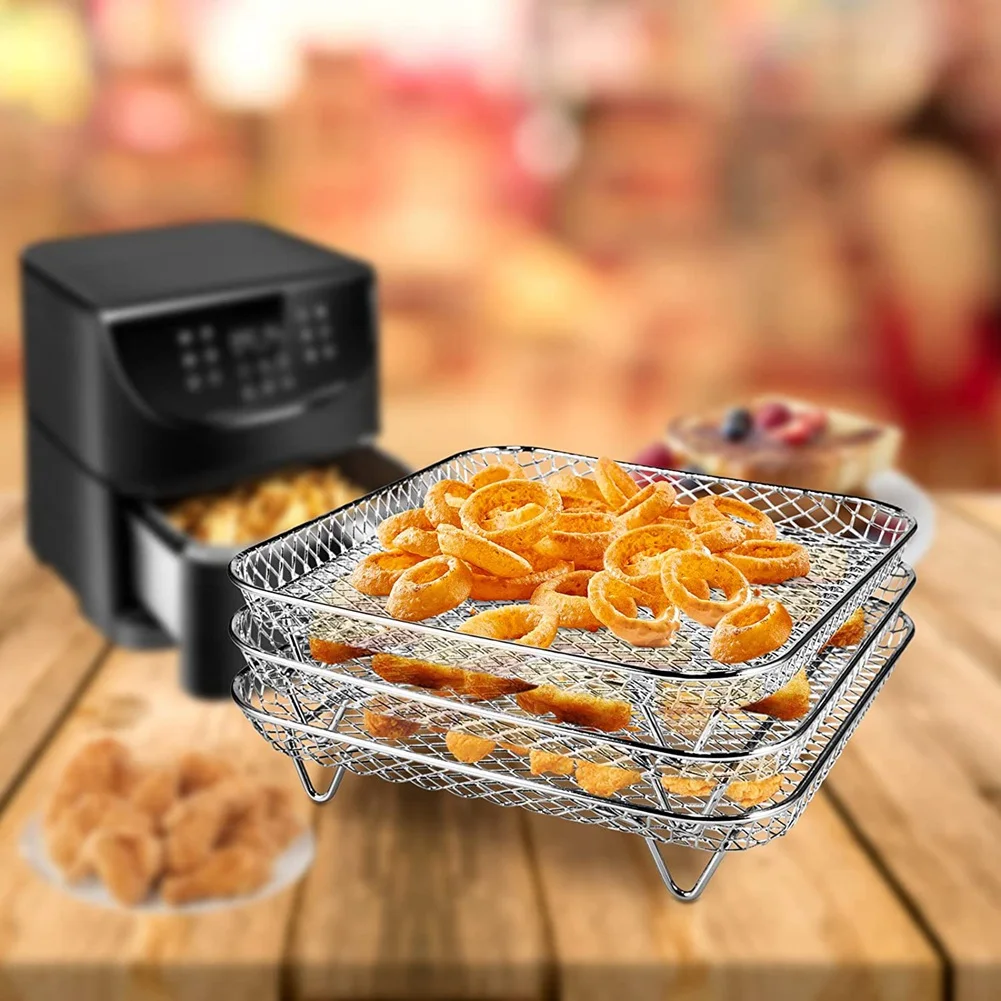 8 Inch Air Fryer Rack for Instant Vortex Fryer,Philips,COSORI Fryer,Square Three Stackable,Multi-Layer Dehydrator Rack