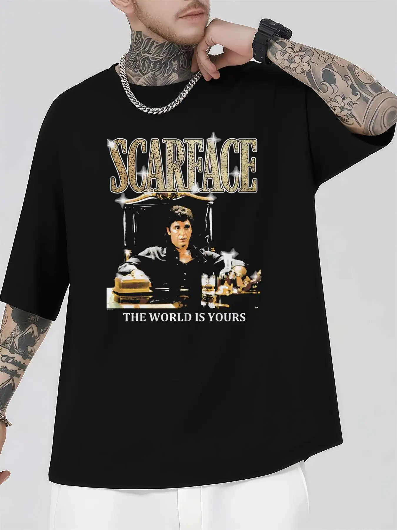 

Мужская футболка с короткими рукавами из чистого хлопка с круглым вырезом из чистого хлопка со шрамом, 220 г/м2