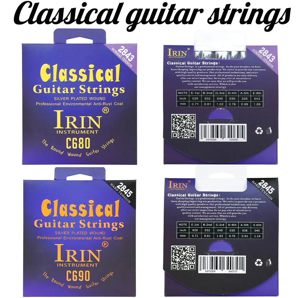 

IRIN Classical Guitar 6 Strings Set Nylon+Silver Plated Winding Classical Guitar Strings 1-6 String Guitar Accessories