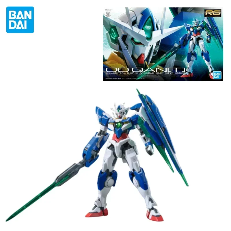 Original bandai anime gundam rg 1/144 00qan [t] montagem anime figura de ação modelo brinquedos coleção ornamentos crianças presentes em stoc