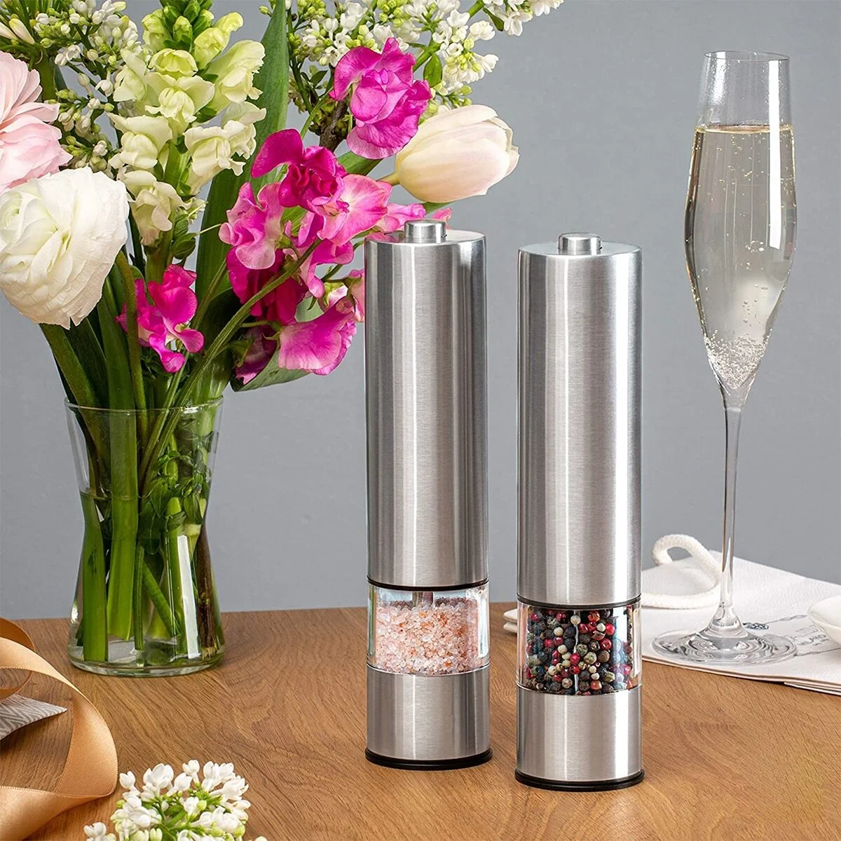 1/2PC Stainless Steel Electric Pepper Grinder Spices Sea Salt Kitchen Outdoor Barbecue Seasoning Coarser Adjustment Cooking Tool