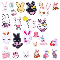 10pcs Cartoon Rabbit Patches Iron On Embroidery Heat Adhesive Bunny Stickers Sewing Clothing Bags Appliques DIY Fabric Badge