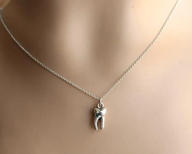 gothic Antique Silver Color Tooth Pendant Necklace Necklace for Girls Women wicca grunge fairy core goblincore alt accessories