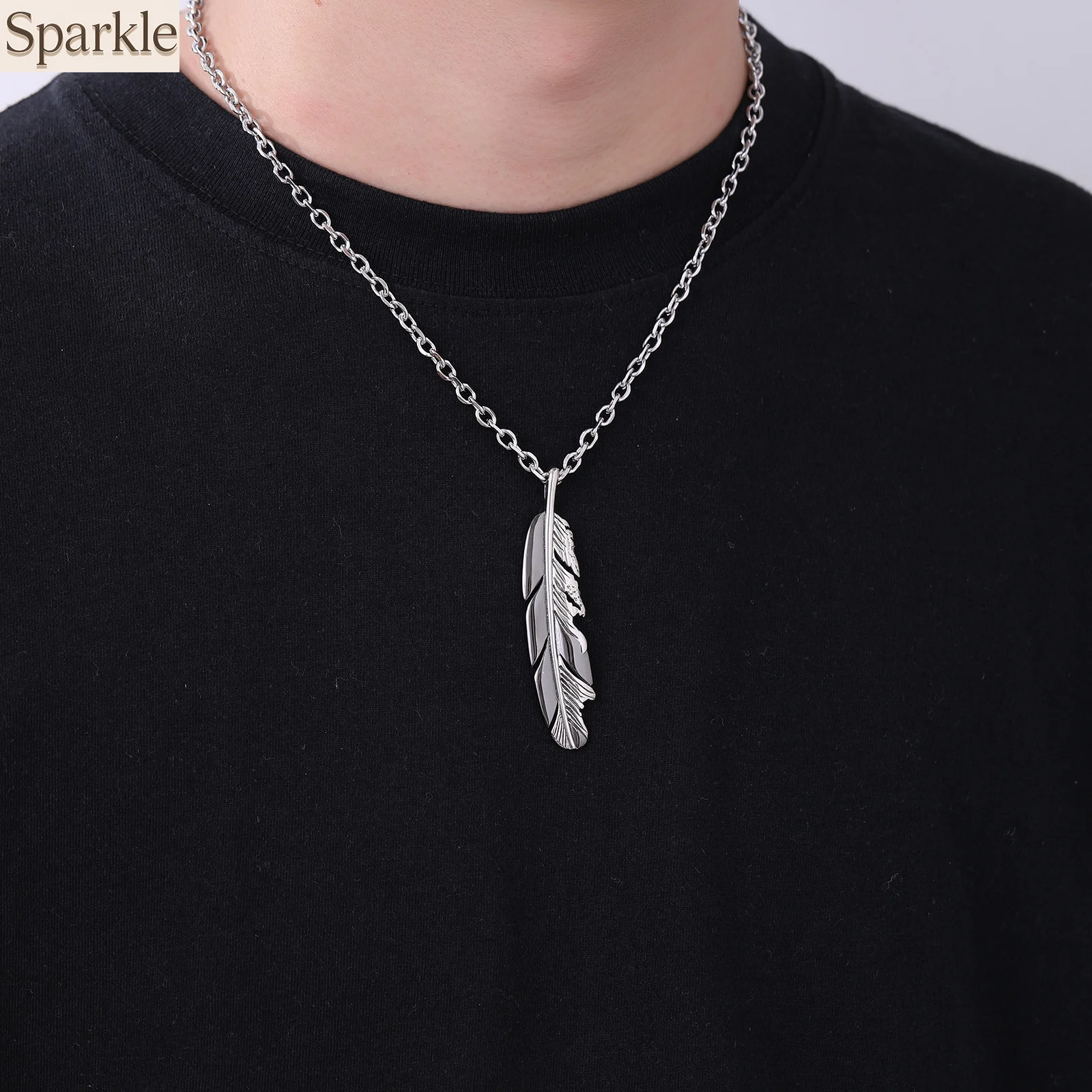 

Stainless Steel Vintage Feather Tassel Multi-Element Creative Necklace Women and Men Hip-Hop Collarbone Chain Jewelry Accessory