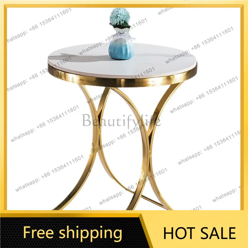 LS light luxury rock slab side sofa side cabinet stainless steel storage corner cabinet leisure