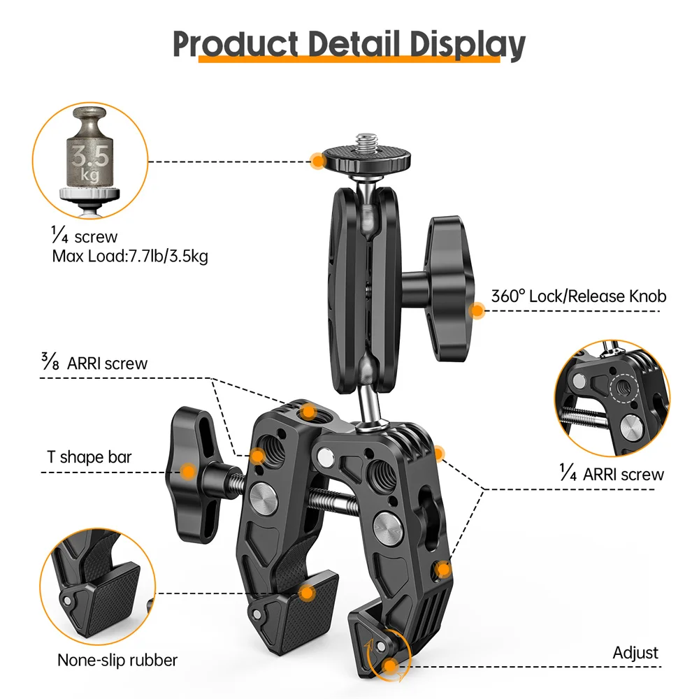 New Metal Super Clamp with 360 Ball Head Magic Arm Clamp with 1/4\