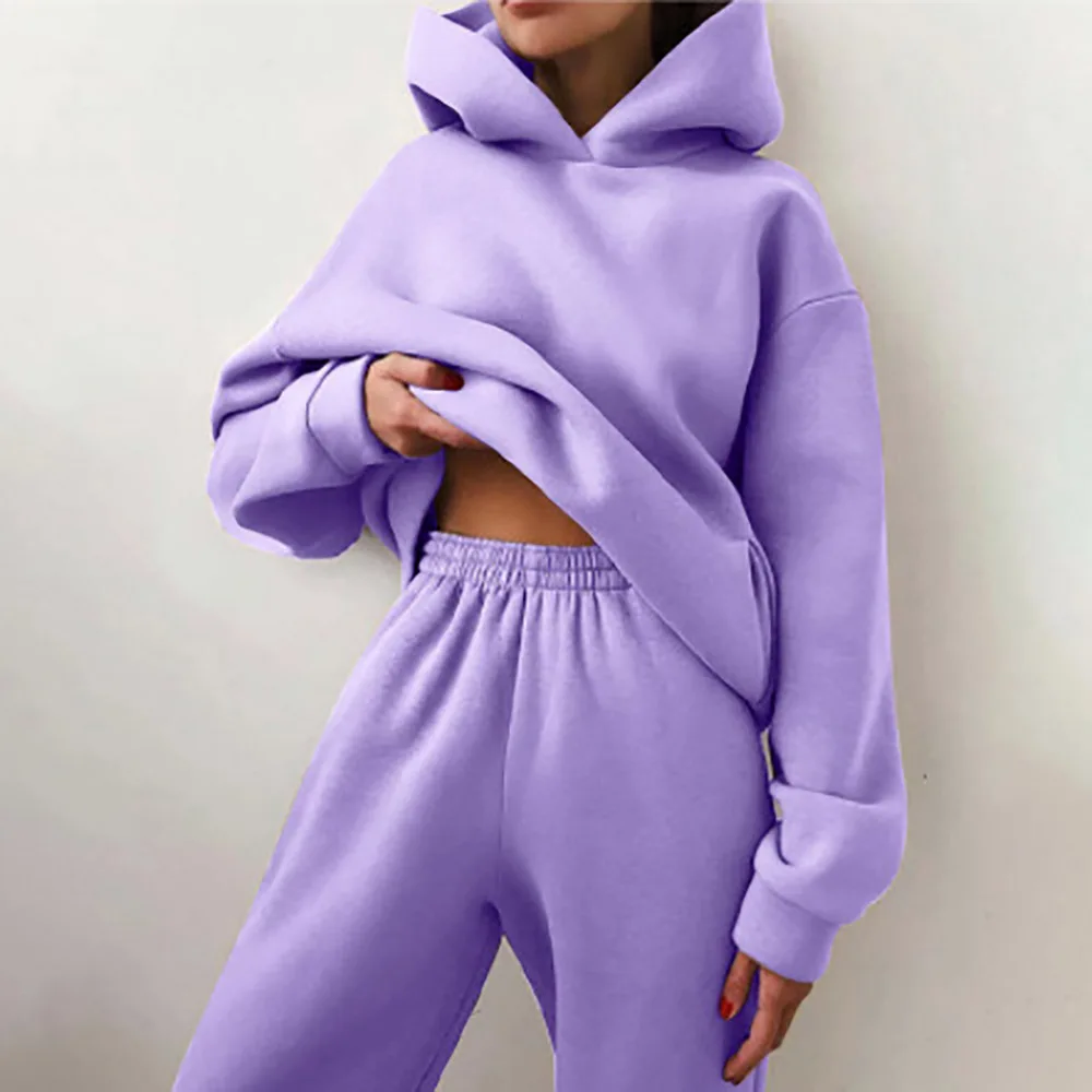 2026 Trend Lässige Mode Verdickter Langarm-Pullover und Hose Zweiteiliges Set mit Kappe für Damen – Detail 4