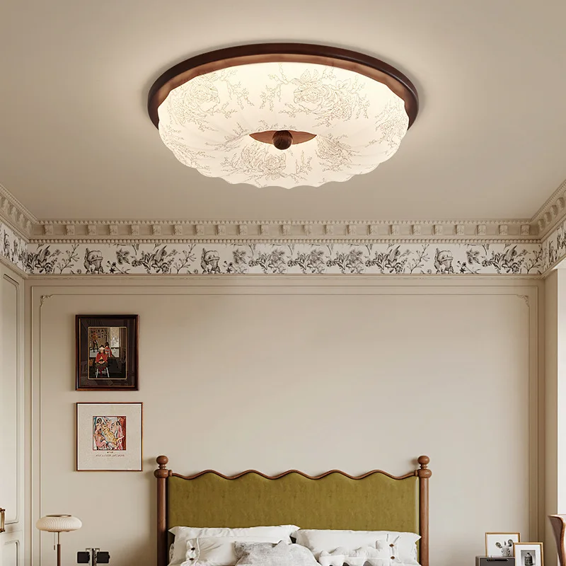 Francés, medieval, dormitorio, lámpara de techo, vintage, nogal