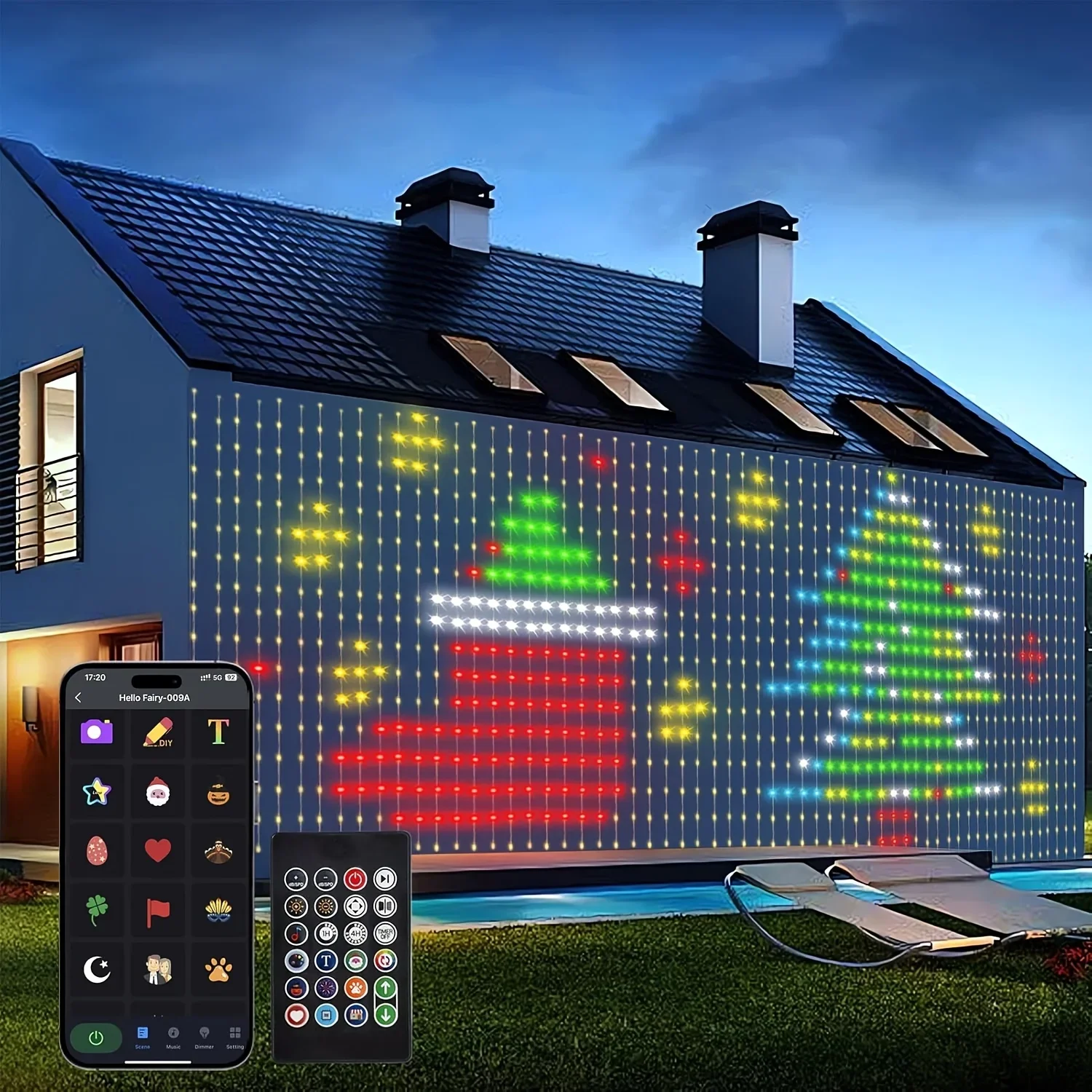 400 LED RGB Dynamic Smart App DIY Pattern Text Christmas Window Curtain String Light Fairy Lamp for Party Home Decor Indoor Use