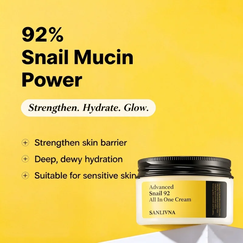 Korean Skincare Snail Mucin 92% Facial Cream 100ml,Anti-aging Face Moisturizer,Soft,Glowy Strengthening The Skin Beauty Products