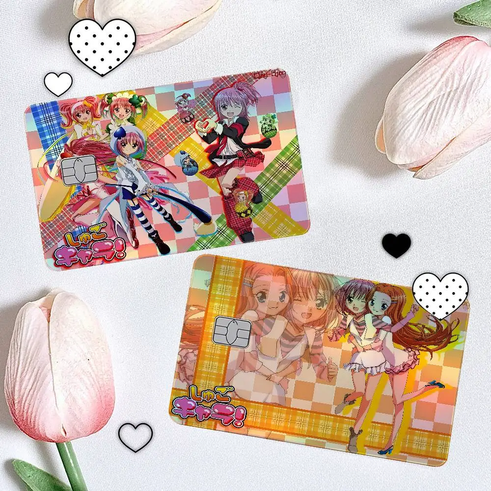 Shugo Chara Hinamori Amu 4Pcs/Set Holographic Laser Credit Card Stickers Iridescent Waterproo Fits All Standard Bank Cards