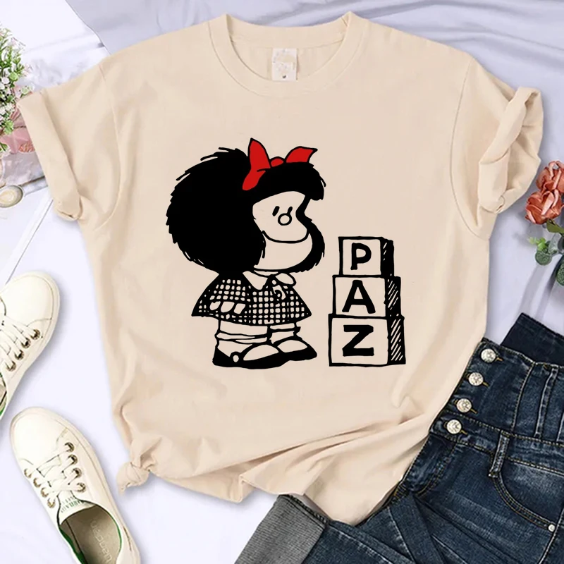 Cute Mafalda Print Y2k Shirt 90s Harajuku Tshirt donna uomo Funny Mange T Shirt Graphic Ulzzang T-Shirt Kwaii estetica Tees top