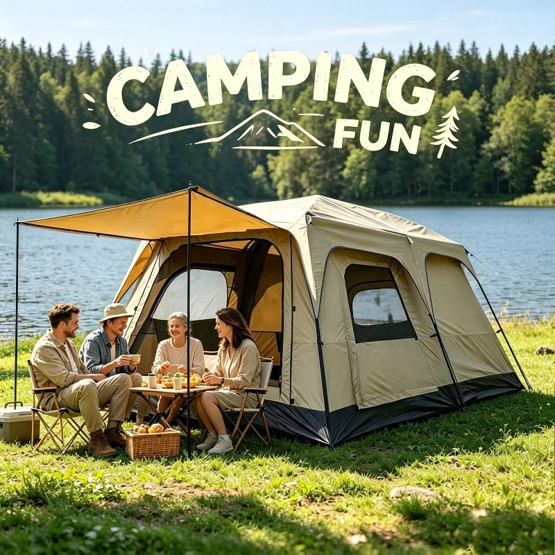 4/8/12-Person Outdoor Camping Tent With A Spacious Interior That Easily Accommodates Multiple People; Waterproof And UV-Resistant Mesh Windows On Multiple Sides For Ventilation; Perfect For Forests, Beaches, And Gardens, Suitable For All Seasons.
