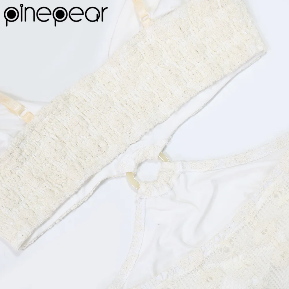 PinePear 2025 夏セクシーな中空アウト女性レースマキシドレスハイウエストカットアウトレース薄手のノースリーブ背中の開いたビーチパーティードレス