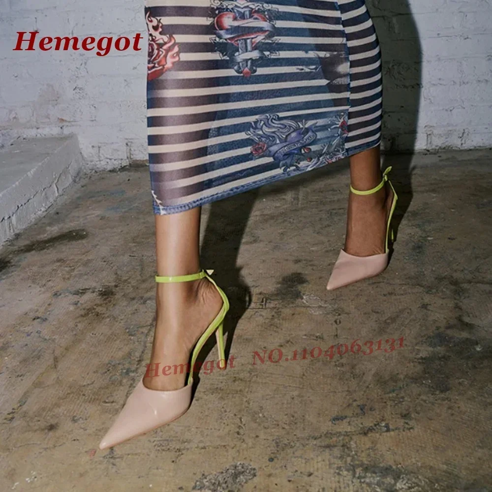 

Multi-Color Stiletto Heels Summer Sandals for Women 2025 Pointy Toe Buckled Splicing Pumps New Ankle Strap Slingback Shoes Sexy