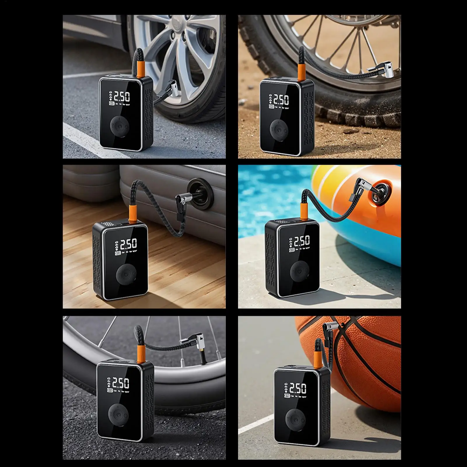 

Tire Inflator Portable Air Compressor Cordless Bike Inflator With Light Rechargeable Electric Air Pump With Auto Shut-Off For