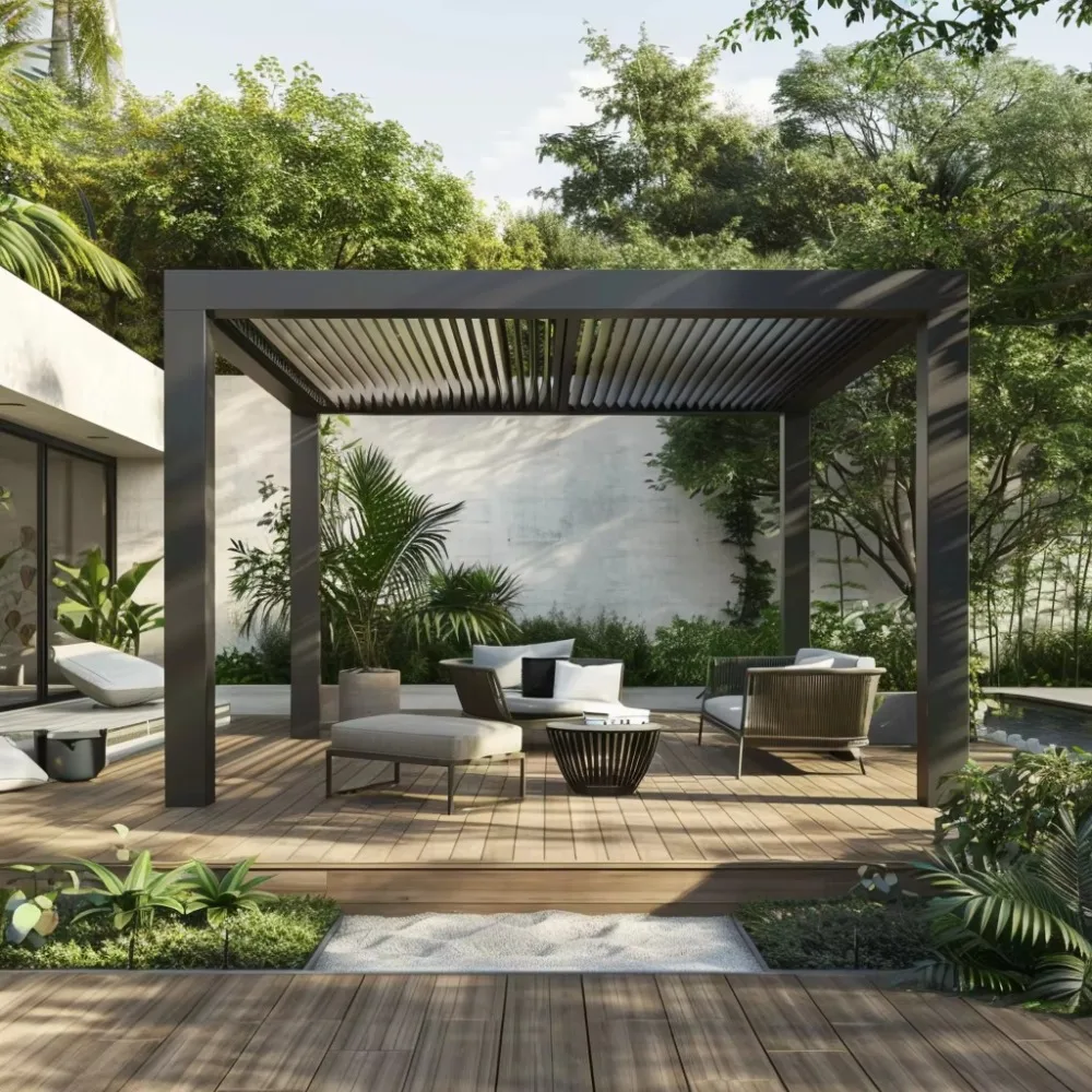 Electric Smart Aluminum Pergola with Roller Shutter, Rust Proof Soundproof Outdoor Gazebo for BBQ Backyard Garden Patio