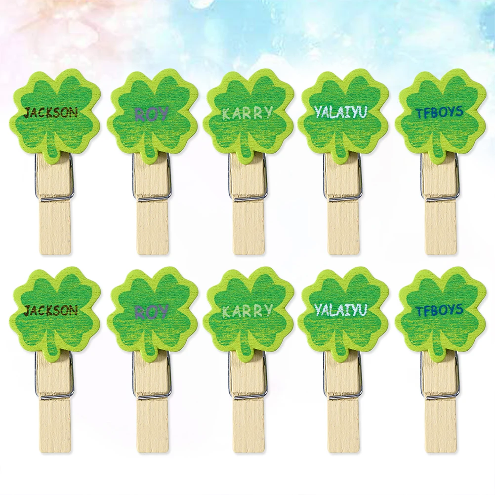 

50pcs Four Leaf Clover Wooden Photo Clips Memo Holders St. Patrick'S Day Party Favors Note Card Holders For Home Office Wedding