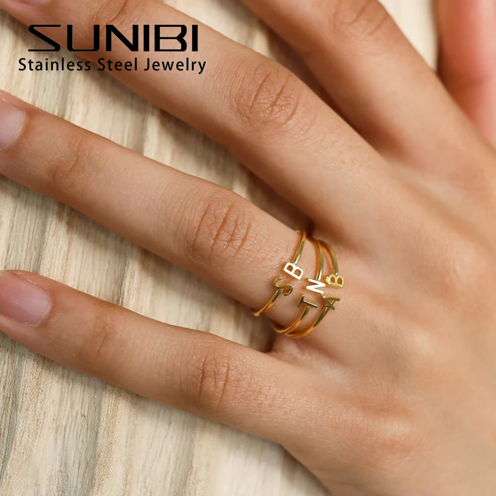 SUNIBI Initials Custom Rings for Women Stainless Steel Name Custom Jewelry Open End Rings Ladies Jewelry Support Wholesale