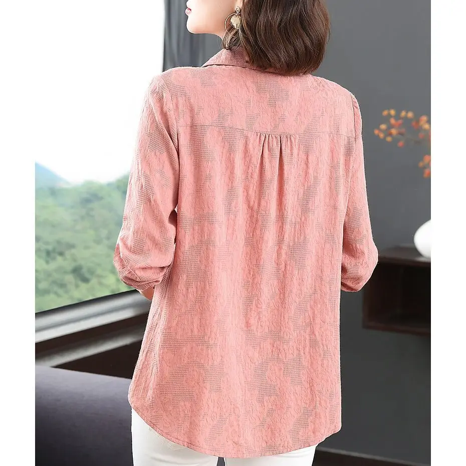 Cotton and Linen Thin Shirt Loose Oversized Slim High-end Shirt Women\'s Thin Shirt Worn Outside Mom\'s Stylish Long Sleeved Top