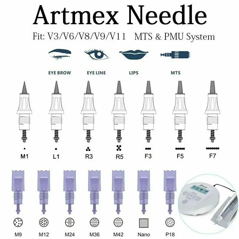 Artmex V8 V6 V3 V1 Cartridge Needles 9/12/24/36/42/nano Needles Microneedle MTS Therapy System for Screw Port Machine Tips