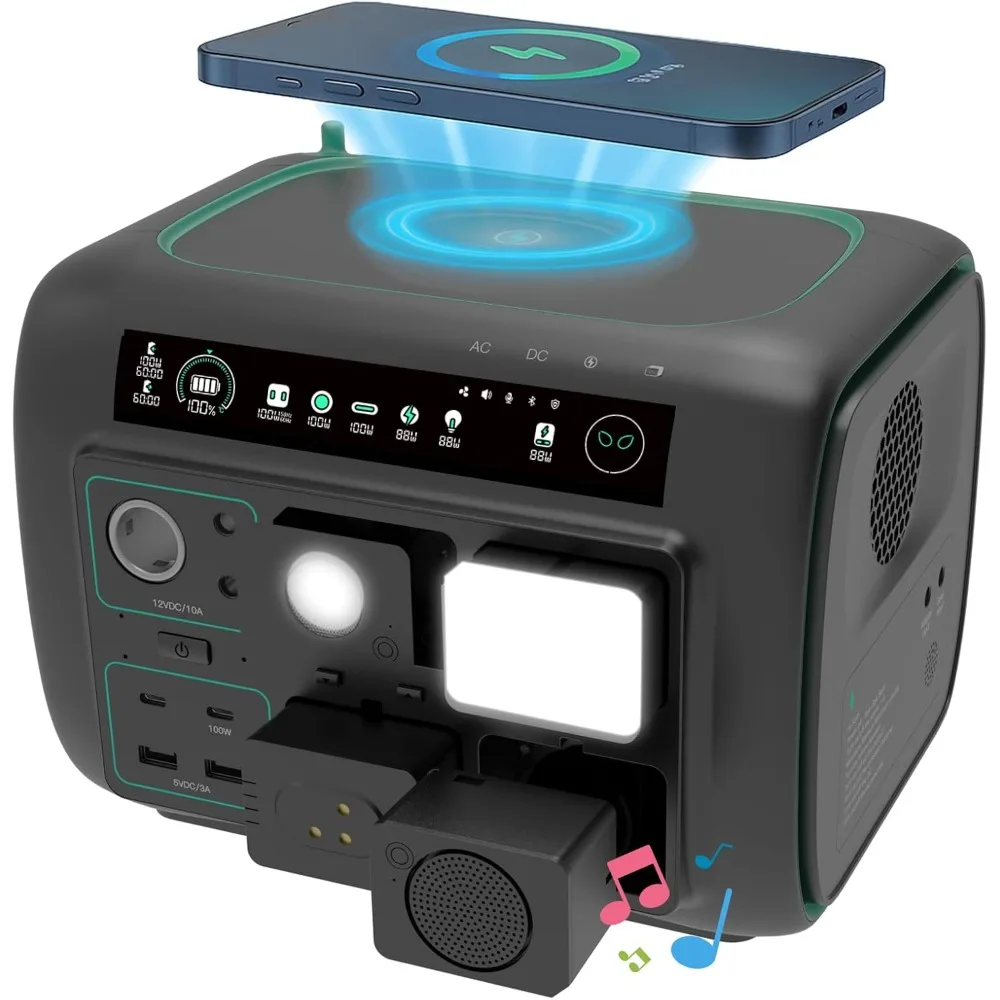 

Portable Power Station, 512Wh Outdoor Solar Generator with Detachable Modules - 3 AC Outlets, 10 Output Ports, 800W Power Statio