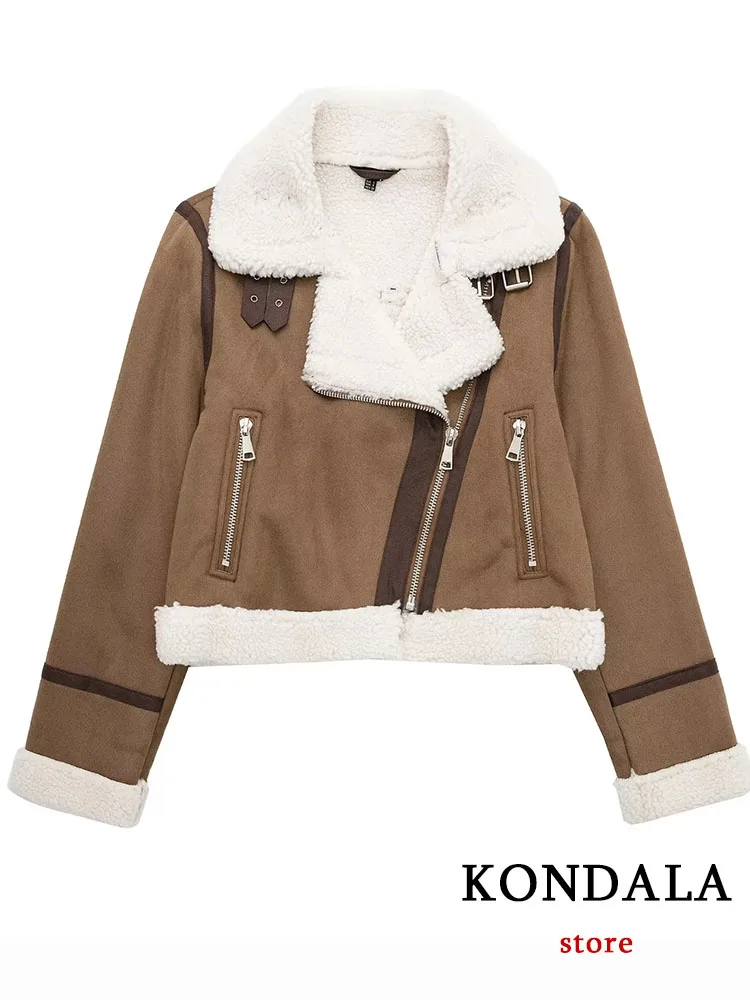 KONDALA Vintage Casual Chic Women Jacket Long Sleeve Zipper Thick Warm Short Soild Turtleneck Fashion 2022 Winter Female Coats