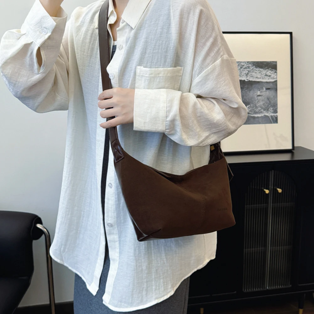 Women Suede Crossbody Bag Multi-pocket Shoulder Bag Adjustable Strap Hobo Bag Zipper Handbag for Work Travel