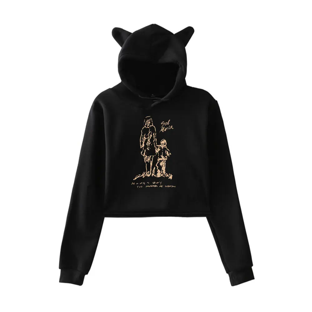 

Eladio Carrion Sol Maria Mama's Boy Cat Ear Hoodie Women Long Sleeve Cropped Sweatshirts Female Casual Streetwear Crop Tops