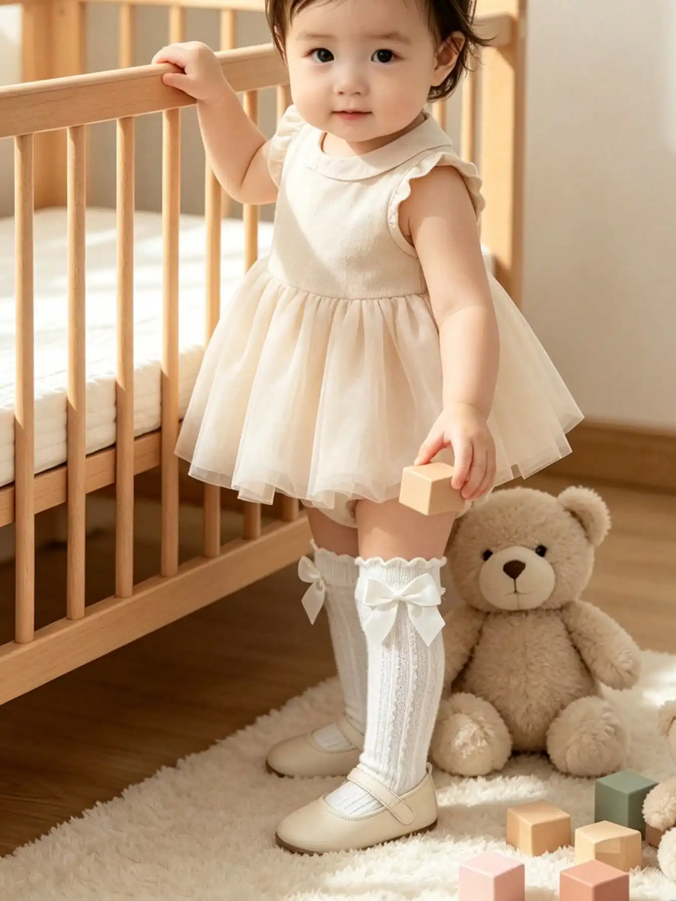 2 Pairs Girls Bow Cable Knit Knee High Socks Sweet Ruffle Cuff 2 12Y All Season Princess Dress Party Daily Cute Matching Outfit