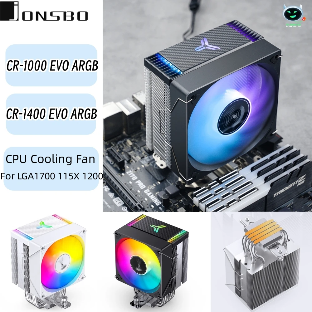 JONSBO CR-1000/1400 EVO ARGB CPU Cooling Fan 4 Heat Pipe Tower 4PIN PWM Heat Sink CPU 쿨러 Cooler For LGA1700 115X 1200 Radiator