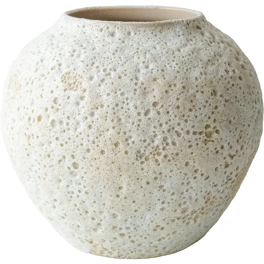 

White Ceramic Vase Flower Vase, Medium Size Textured Vase for Centerpieces, Kitchen, Living Room, Bedroom Decor Gifts (8" x 8.5"