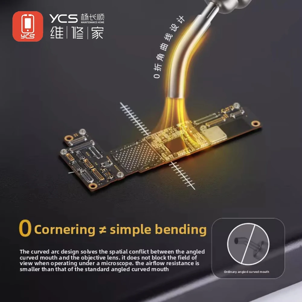 

YCS Curved Air Gun Nozzle Set 5mm/6mm/8mm/10mm Mobile Phone Repair Motherboard Soldering Hot Air Gun Curved Nozzle Tool