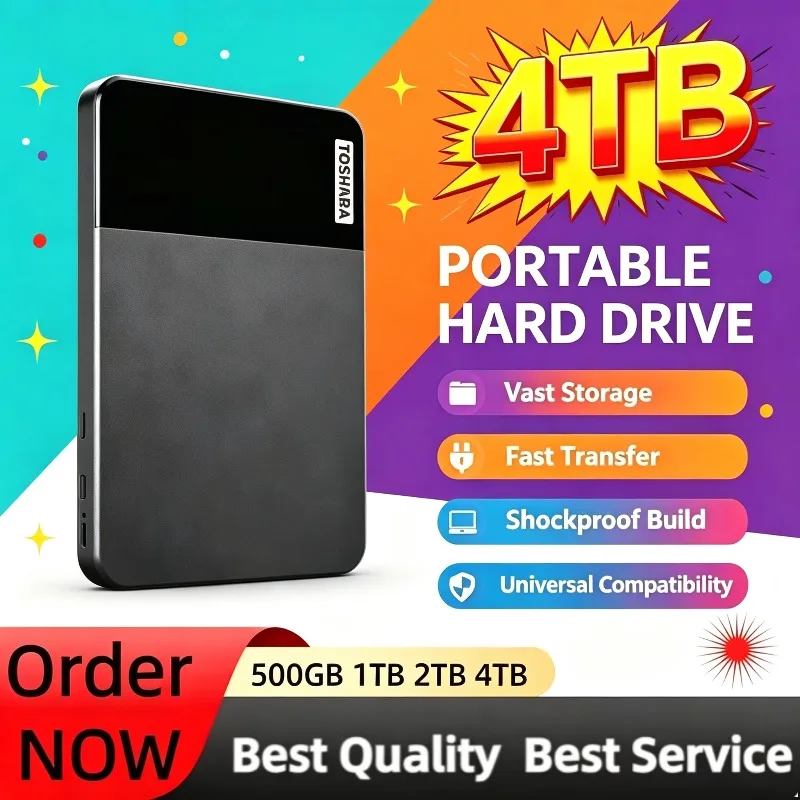 Slim Encrypted External Hard Drive Large Capacity 500GB 1TB 2TB 4TB USB 3.0 Office File Backup Hard Disk For Desktop and Laptop.