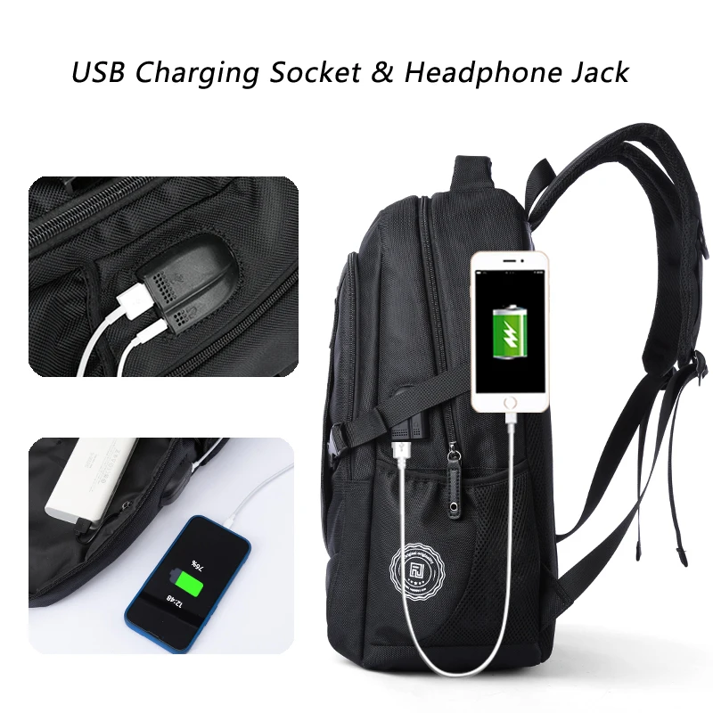 Fashion Men\'s Business Backpack 17.3 inch Laptop Large Capacity Waterproof Oxford Bag with USB Charging Travel School Backpack