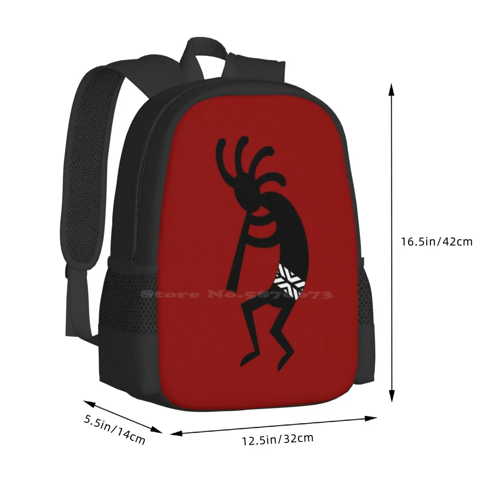 Red And Black Kokopelli Pattern Design Bagpack School Bags Red Black Kokopelli Hopi Flute Player Music Southwestern Southwest