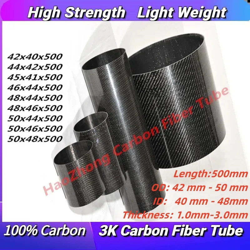 500mm 3k Carbon Fiber Tube/Pipe/Shaft 42mm 44mm 45mm 46mm 48mm 50mm Roll Wrapped Light Weight, High Strength
