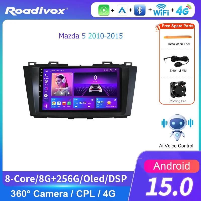 AI VOICE Android Car Radio Multimedia player  for Mazda 5 2010 2015 GPS Navigation Stereo Screen Video Tape Recorder Carplay