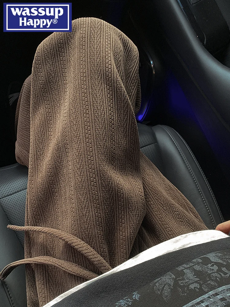 

Wassup Happy American Retro Wheat Ear Pattern Men's Fce Lined Straight Leg Casual Pants Autumn Winter Drapey Loose Fit