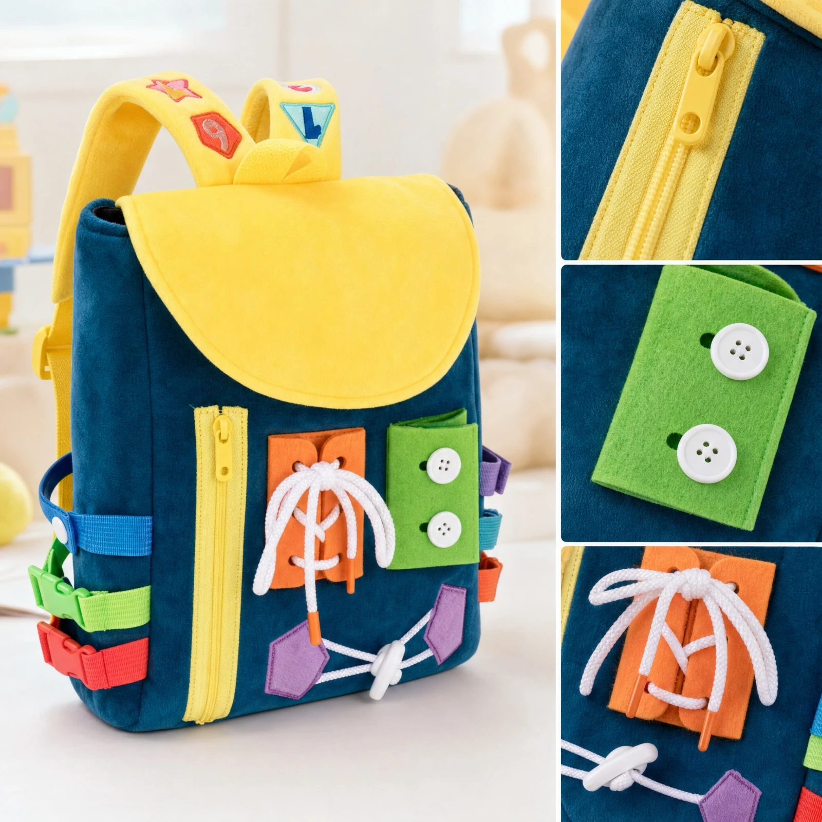 Kids Zipper Toys - Plecak edukacyjny z klamrami dla maluchów,