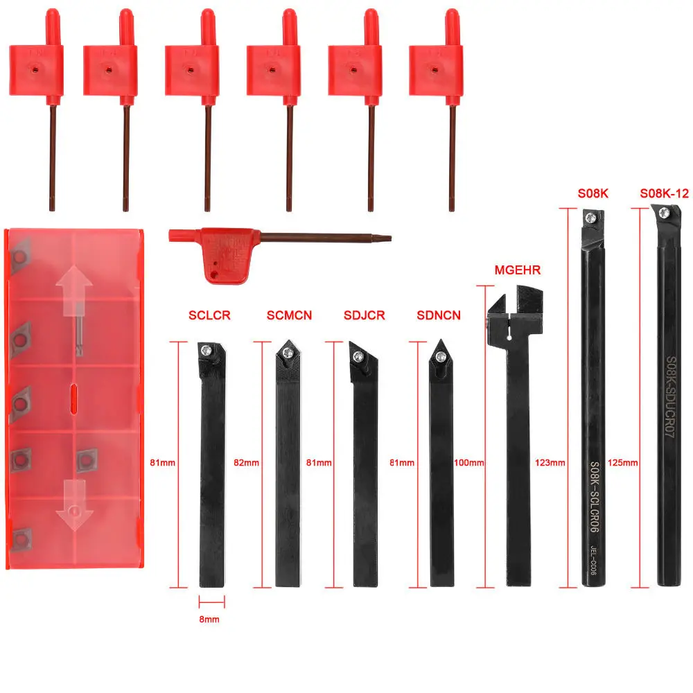 Metalworking Lathe Turning Tool Set 10mm Shank Indexable Carbide Insert Holder Industrial Machine Tooling Cutting Parts