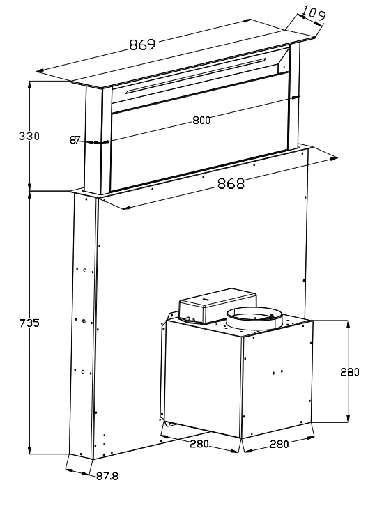 Lift range hood, built-in style, internal circulation and exhaust duct, aluminum filter+activated carbon filter