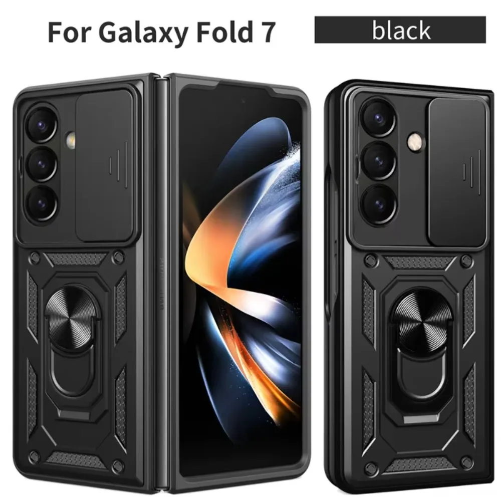 360° Rotating Metal Ring Sliding Push Window Lens Protection Luxury Armored Shockproof Case for Samsung Z Fold 8 Ultra 8 7 6 5