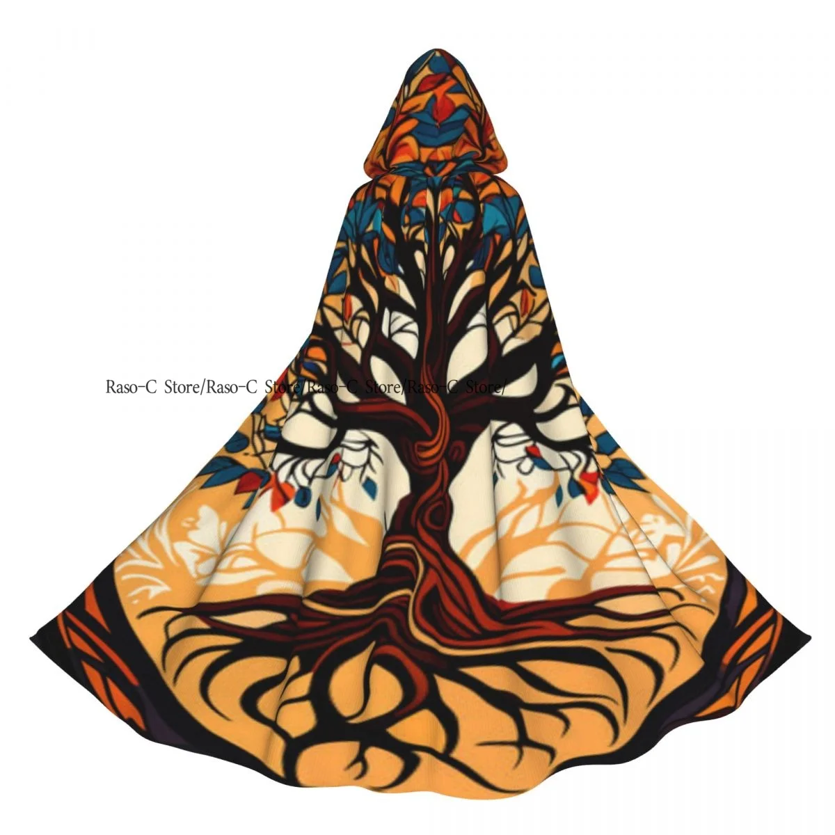 

Adult Cloak Cape Hooded Tree With Autumn Leaves Medieval Costume Witch Wicca Vampire Elf Purim Carnival Party